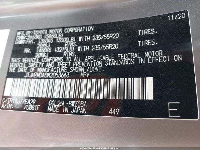 Aukcja sprzedaży 2021 Lexus Rx 350, vin: JTJHZMDA0M2053663, numer aukcji: 44774169