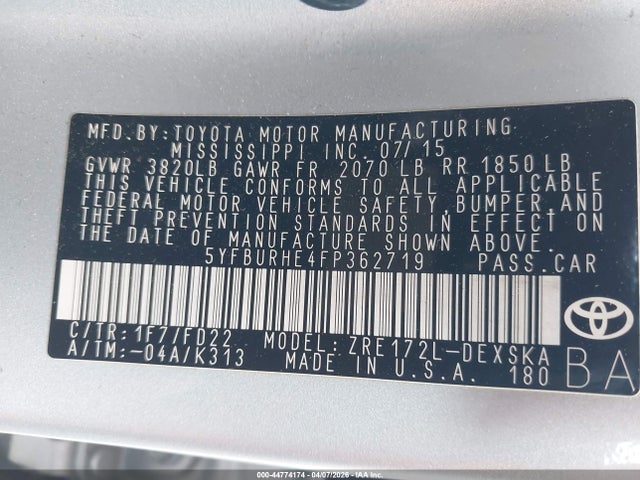 Toyota Corolla S Plus 2015 5YFBURHE4FP362719 Image 9