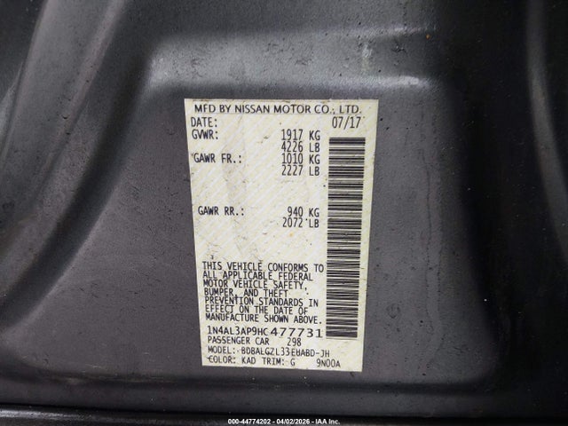 Продажа на аукционе авто 2017 Nissan Altima 2.5 S, vin: 1N4AL3AP9HC477731, номер лота: 44774202