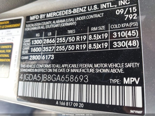 Aukcja sprzedaży 2016 Mercedes-benz Gle 350, vin: 4JGDA5JB8GA658693, numer aukcji: 44774224