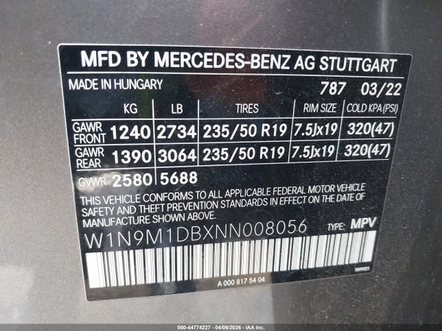 W1N9M1DBXNN008056 Mercedes-Benz Eqb 350 Suv 4matic
