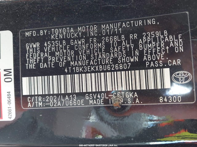 Продажа на аукционе авто 2011 Toyota Camry Xle V6, vin: 4T1BK3EKXBU626807, номер лота: 44774253