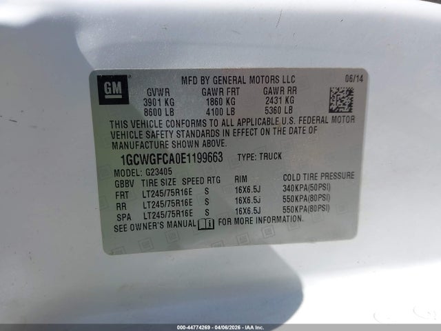 1GCWGFCA0E1199663 Chevrolet Express 2500 Work Van