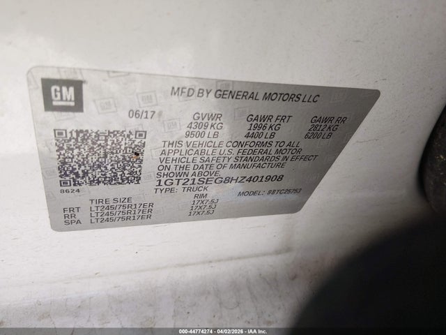44774274 :رقم المزاد ، 1GT21SEG8HZ401908 vin ، 2017 Gmc Sierra 2500hd Sle مزاد بيع