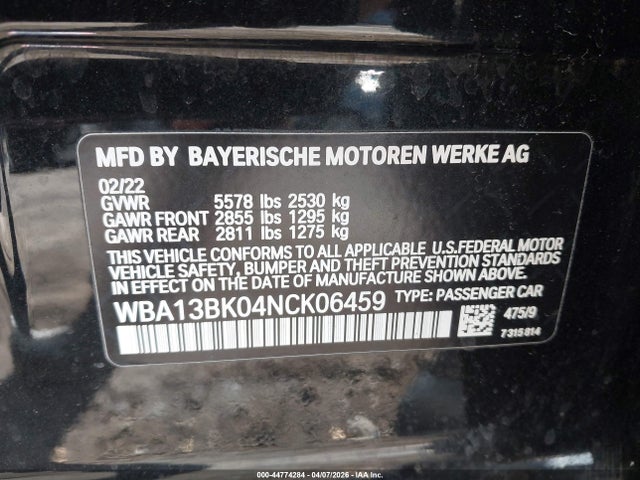 Продаж на аукціоні авто 2022 Bmw M550 I Xdrive, vin: WBA13BK04NCK06459, номер лоту: 44774284