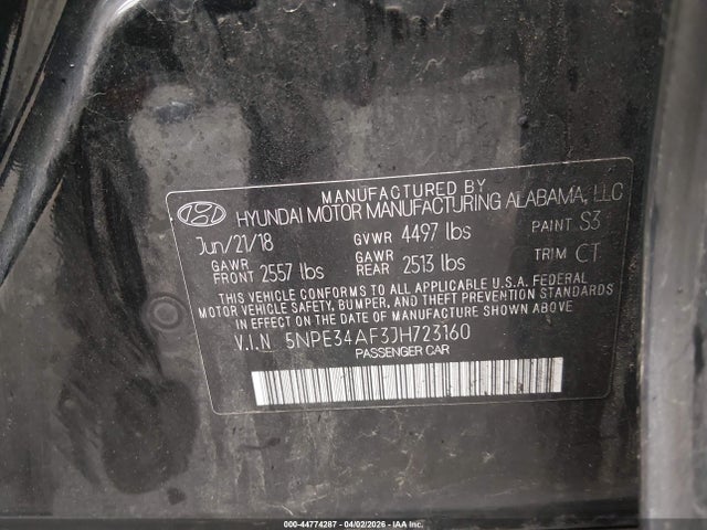 5NPE34AF3JH723160 Hyundai Sonata Sport+