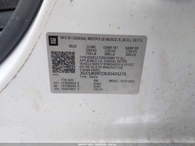 Aukcja sprzedaży 2018 Chevrolet Silverado 1500 2lt, vin: 3GCUKREC9JG435275, numer aukcji: 44774292