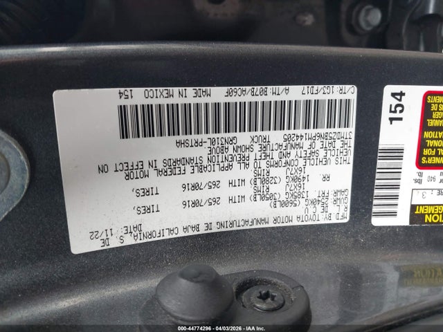 44774296 :رقم المزاد ، 3TMDZ5BN6PM144205 vin ، 2023 Toyota Tacoma Trd Off Road مزاد بيع