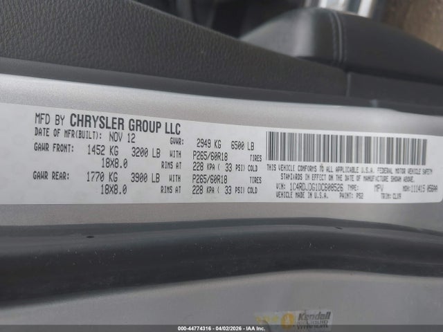 2013 Dodge Durango Crew მანქანა იყიდება აუქციონზე, vin: 1C4RDJDG1DC608526, აუქციონის ნომერი: 44774316