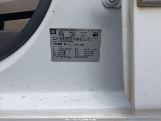 Продаж на аукціоні авто 2015 Chevrolet Silverado 1500 1lz, vin: 3GCUKSEJ1FG345728, номер лоту: 44774321