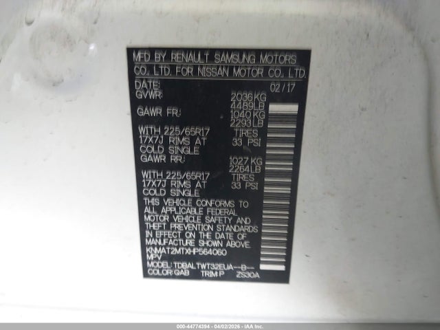 KNMAT2MTXHP564060 Nissan ROGUE SV