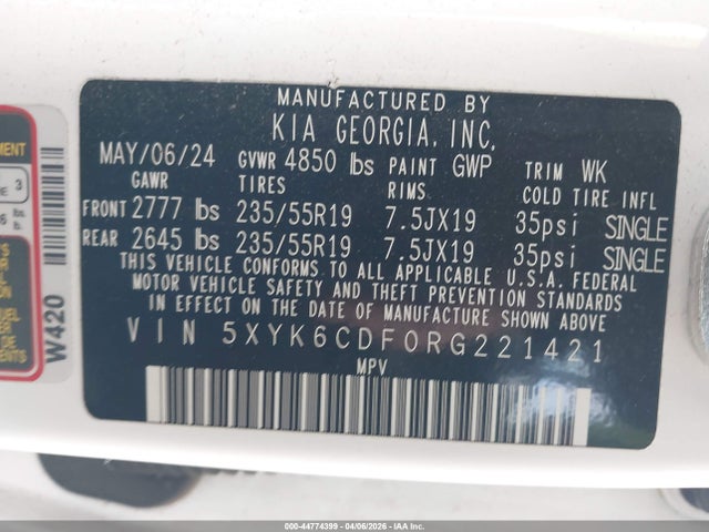 2024 Kia Sportage X-line მანქანა იყიდება აუქციონზე, vin: 5XYK6CDF0RG221421, აუქციონის ნომერი: 44774399