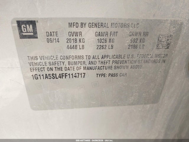 Продаж на аукціоні авто 2015 Chevrolet Malibu 1fl, vin: 1G11A5SL4FF114717, номер лоту: 44774405