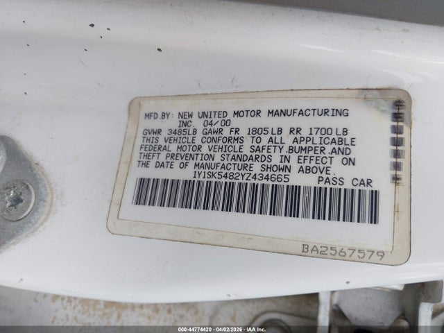 2000 CHEVROLET PRIZM 1Y1SK5482YZ434665 Photo 8