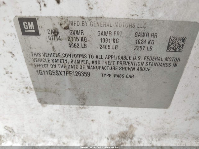 1G11G5SX7FF126359 Chevrolet Malibu 2lz