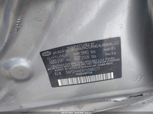2015 Hyundai Elantra Se მანქანა იყიდება აუქციონზე, vin: 5NPDH4AE6FH598277, აუქციონის ნომერი: 44774434