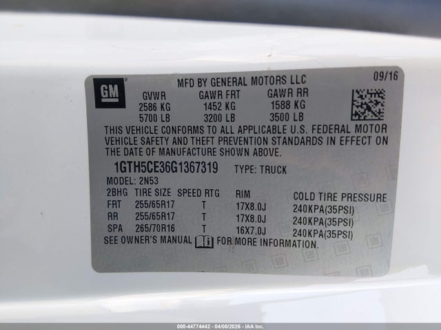 Aukcja sprzedaży 2016 Gmc Canyon Sle, vin: 1GTH5CE36G1367319, numer aukcji: 44774442
