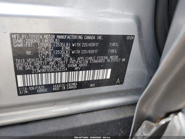 44774454 :رقم المزاد ، 2T3W1RFV5RC282354 vin ، 2024 Toyota Rav4 Xle مزاد بيع