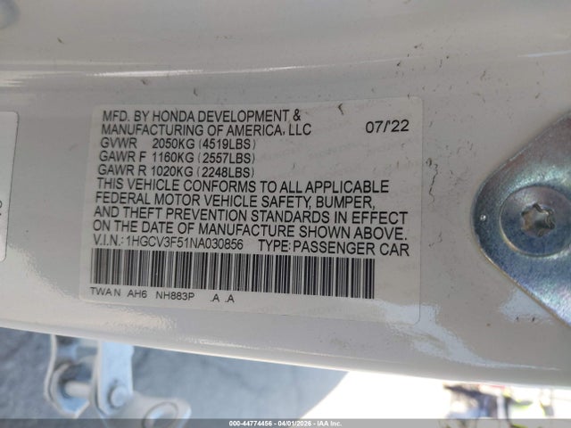 1HGCV3F51NA030856 Honda Accord Hybrid Ex-l
