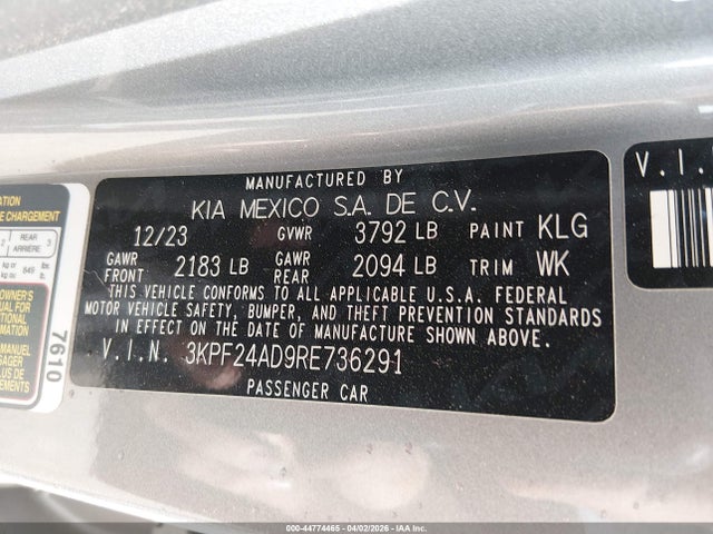 KIA Forte Lxs 2024 3KPF24AD9RE736291 Image 9