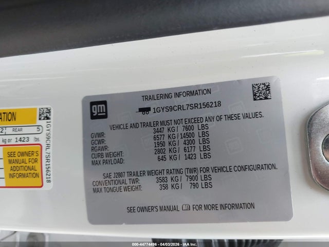 1GYS9CRL7SR156218 Cadillac Escalade Premium Luxury
