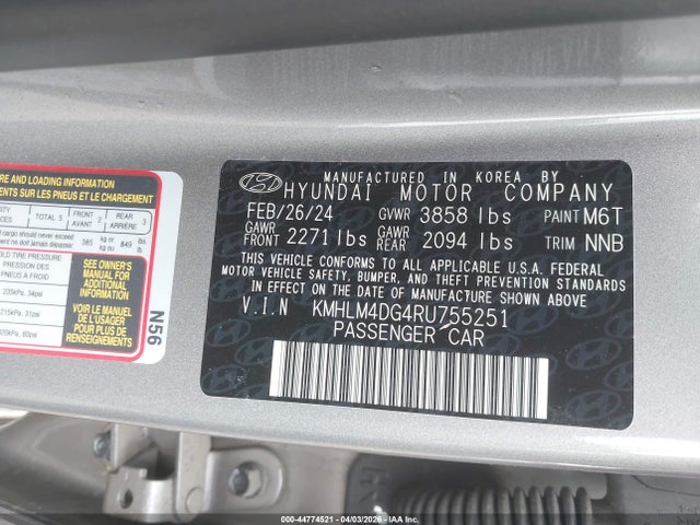 Aukcja sprzedaży 2024 Hyundai Elantra Sel, vin: KMHLM4DG4RU755251, numer aukcji: 44774521