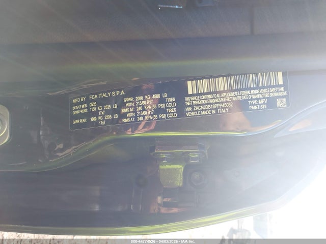 Aukcja sprzedaży 2023 Jeep Renegade Latitude 4x4, vin: ZACNJDB18PPP45032, numer aukcji: 44774526