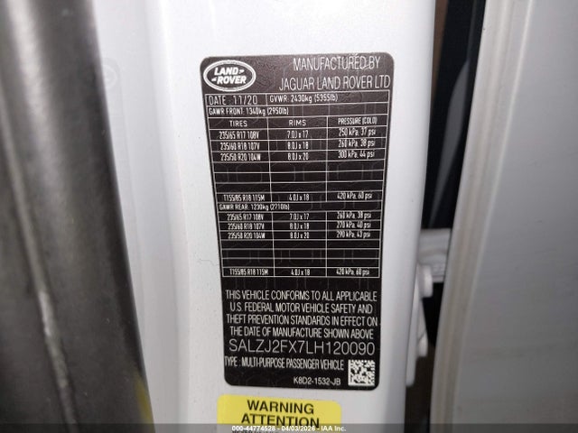 Продажа на аукционе авто 2020 Land Rover Range Rover Evoque S, vin: SALZJ2FX7LH120090, номер лота: 44774528