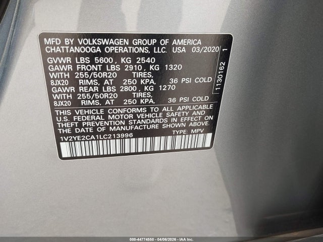 Продаж на аукціоні авто 2020 Volkswagen Atlas Cross Sport 3.6l V6 Se W/technology/3.6l V6 Se W/technology R-line, vin: 1V2YE2CA1LC213996, номер лоту: 44774550