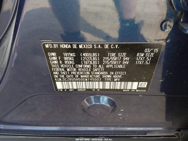 2016 HONDA HR-V 3CZRU5H50GM745003 Photo 8