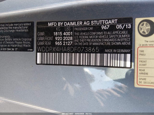 44774557 :رقم المزاد ، WDDPK4HA8DF073865 vin ، 2013 Mercedes-benz Slk 250 مزاد بيع