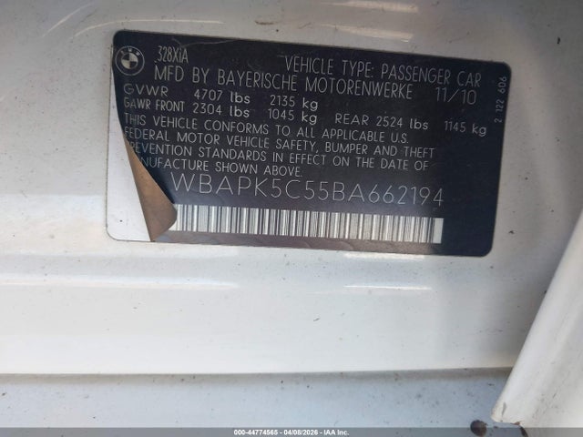 44774565 :رقم المزاد ، WBAPK5C55BA662194 vin ، 2011 Bmw 328i Xdrive مزاد بيع