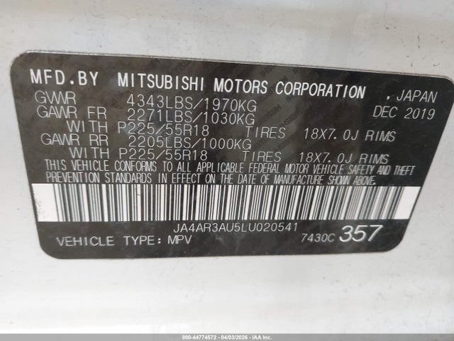 Продаж на аукціоні авто 2020 Mitsubishi Outlander Sport 2.0 Se Awc, vin: JA4AR3AU5LU020541, номер лоту: 44774572
