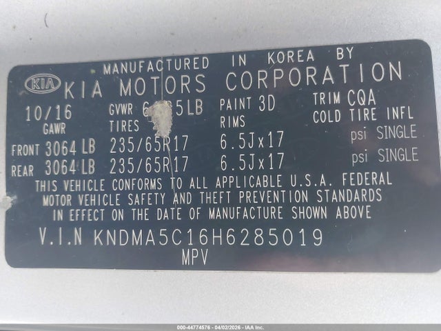 Aukcja sprzedaży 2017 Kia Sedona L, vin: KNDMA5C16H6285019, numer aukcji: 44774576
