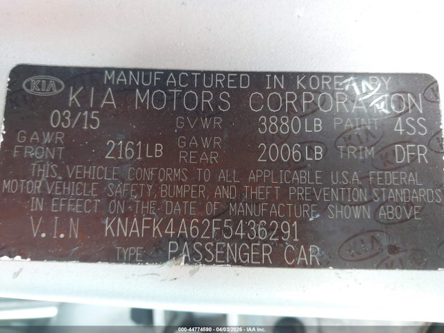 Продаж на аукціоні авто 2015 Kia Forte Lx, vin: KNAFK4A62F5436291, номер лоту: 44774590