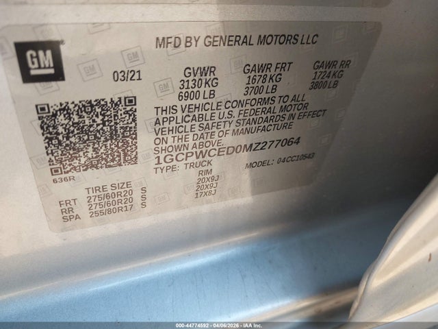 44774592 :رقم المزاد ، 1GCPWCED0MZ277064 vin ، 2021 Chevrolet Silverado 1500 2wd  Short Bed Lt مزاد بيع