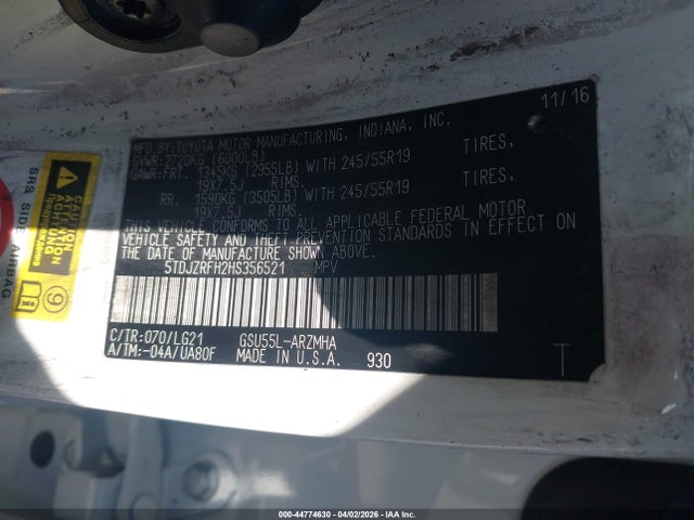 5TDJZRFH2HS356521 Toyota Highlander Se