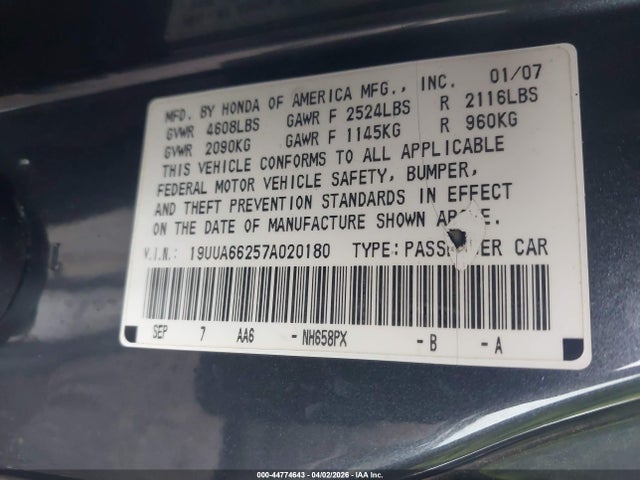 Продажа на аукционе авто 2007 Acura Tl 3.2, vin: 19UUA66257A020180, номер лота: 44774643
