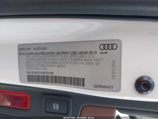 44774652 :رقم المزاد ، WAUENAF47HN039185 vin ، 2017 Audi A4 2.0t Premium مزاد بيع