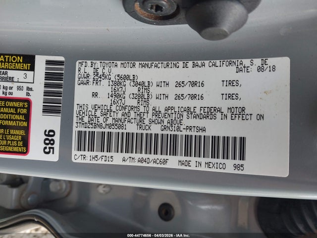 Auction sale of the 2018 Toyota Tacoma, vin: 3TMDZ5BN8JM055081, lot number: 44774656