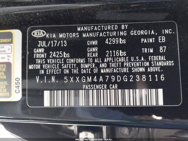 Продаж на аукціоні авто 2013 Kia Optima Lx, vin: 5XXGM4A79DG238116, номер лоту: 44774657