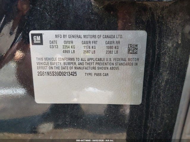 2013 Cadillac Xts Standard მანქანა იყიდება აუქციონზე, vin: 2G61N5S39D9213425, აუქციონის ნომერი: 44774668