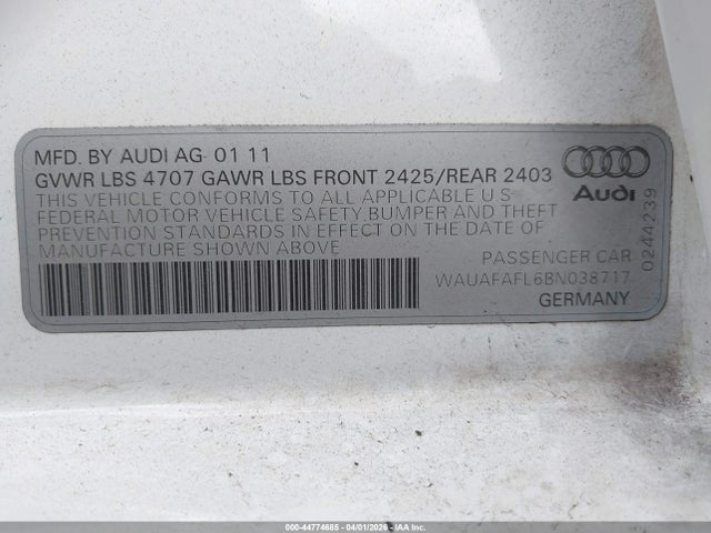Продажа на аукционе авто 2011 Audi A4 2.0t Premium, vin: WAUAFAFL6BN038717, номер лота: 44774685