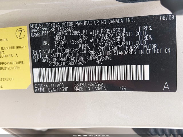 Aukcja sprzedaży 2009 Lexus Rx 350, vin: 2T2GK31U69C069477, numer aukcji: 44774686
