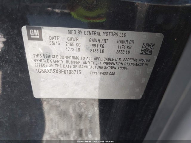 Aukcja sprzedaży 2015 Cadillac Cts Luxury, vin: 1G6AX5SX3F0138716, numer aukcji: 44774693