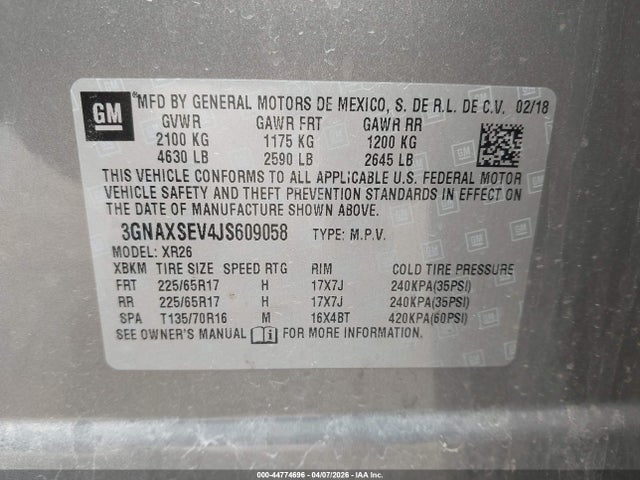 3GNAXSEV4JS609058 Chevrolet EQUINOX LT