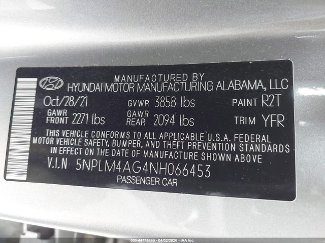 5NPLM4AG4NH066453 Hyundai ELANTRA SEL