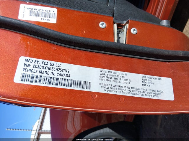 Aukcja sprzedaży 2020 Dodge Charger Gt Rwd, vin: 2C3CDXHG5LH252049, numer aukcji: 44774714