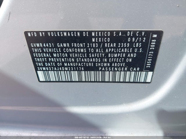 44774718 :رقم المزاد ، 3VW637AJ4DM231176 vin ، 2013 Volkswagen Jetta Hybrid Sel مزاد بيع