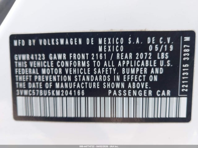 3VWC57BU5KM204166 Volkswagen Jetta 1.4t R-line/1.4t S/1.4t Se